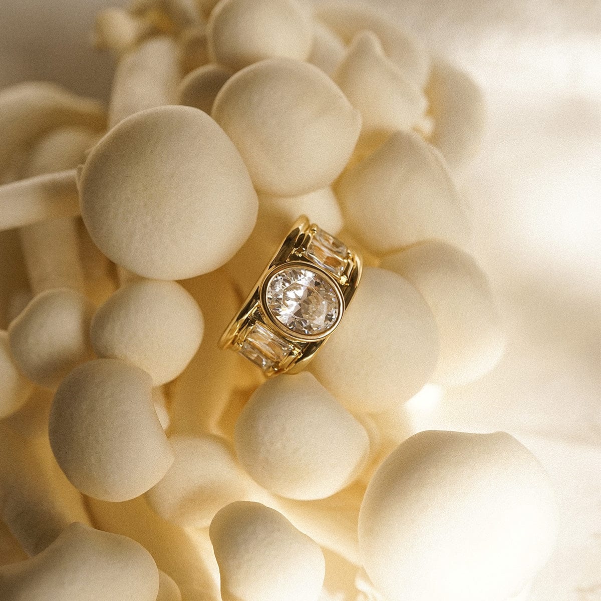 Polly Crystal Chunky Ring 18ct Gold Plate