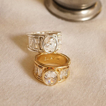 Polly Crystal Chunky Ring Silver Plate