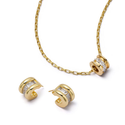 Polly Crystal Mini Hoop & Bead Necklace Set 18ct Gold Plate