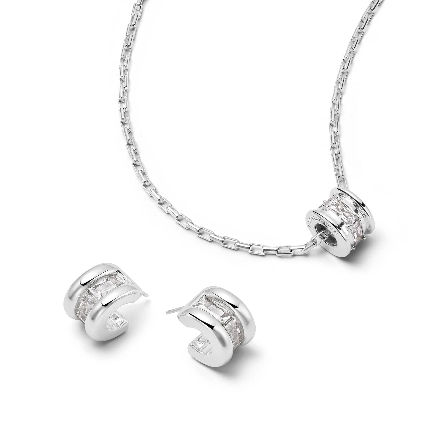 Polly Crystal Mini Hoop & Bead Necklace Set Sterling Silver