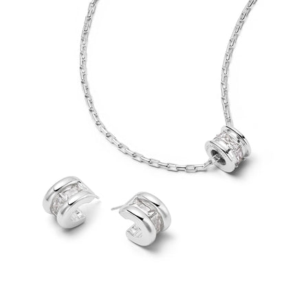 Polly Crystal Mini Hoop & Bead Necklace Set Sterling Silver