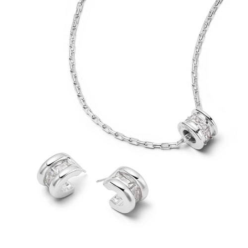 Polly Crystal Mini Hoop & Bead Necklace Set Sterling Silver