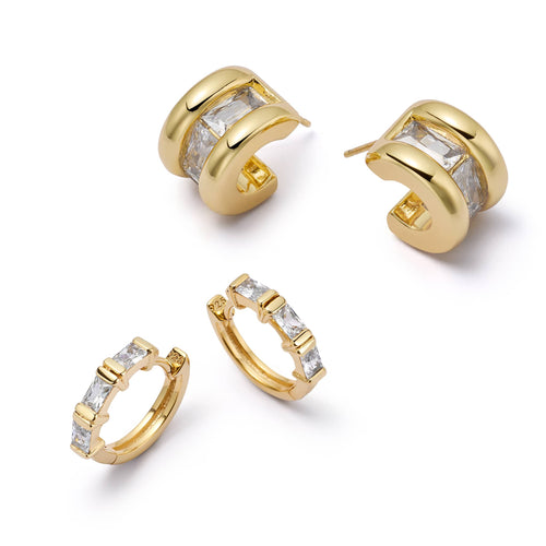 Polly Crystal Mini Hoop & Huggie Earring Stack 18ct Gold Plate