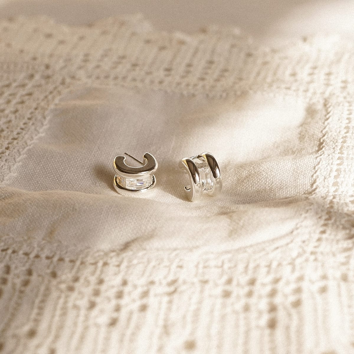 Polly Crystal Mini Hoop & Huggie Earring Stack Sterling Silver