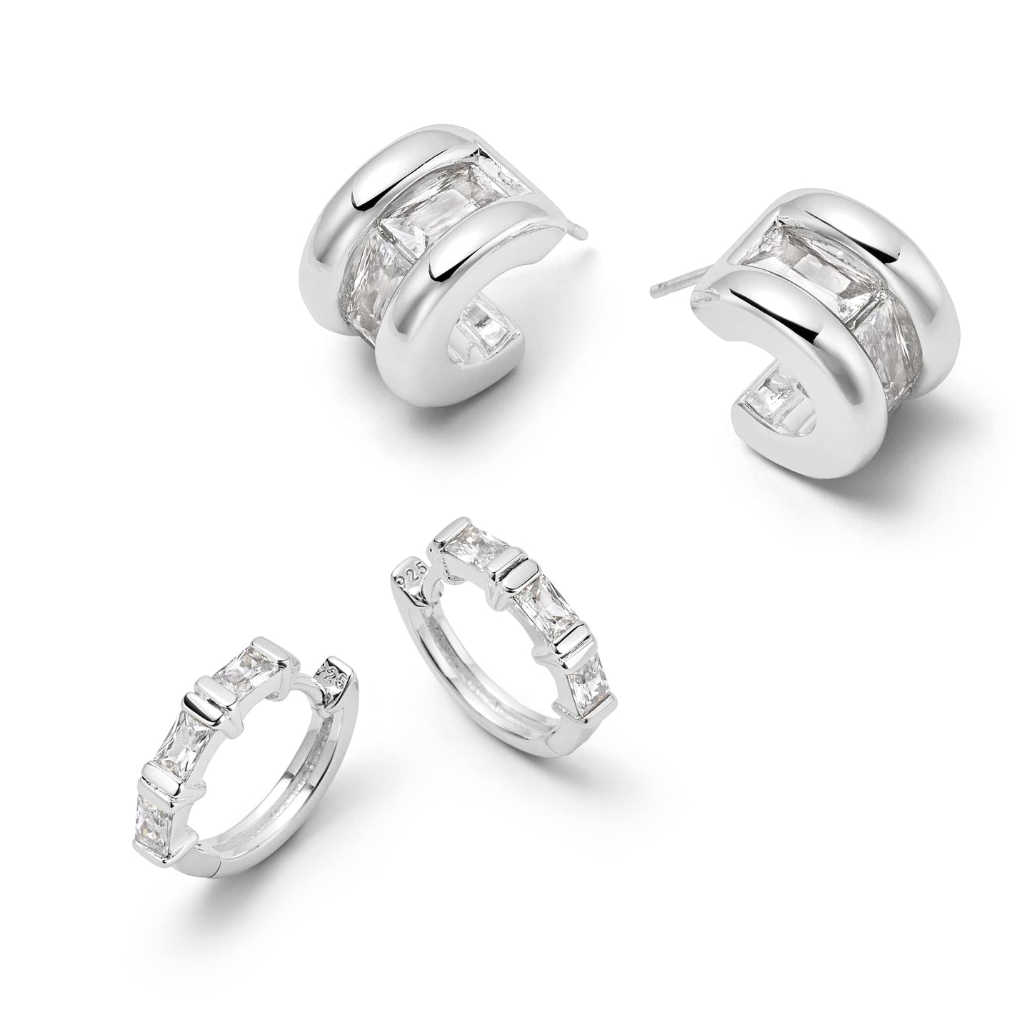 Polly Crystal Mini Hoop & Huggie Earring Stack Sterling Silver