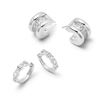 Polly Crystal Mini Hoop & Huggie Earring Stack Sterling Silver