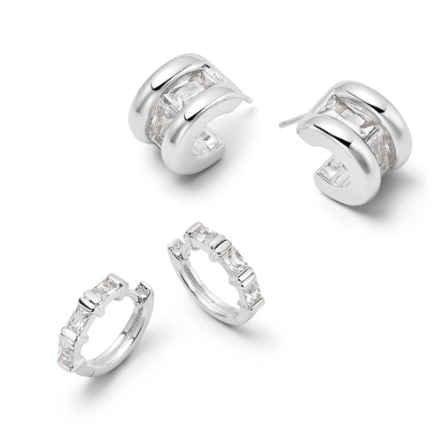Polly Crystal Mini Hoop & Huggie Earring Stack Sterling Silver