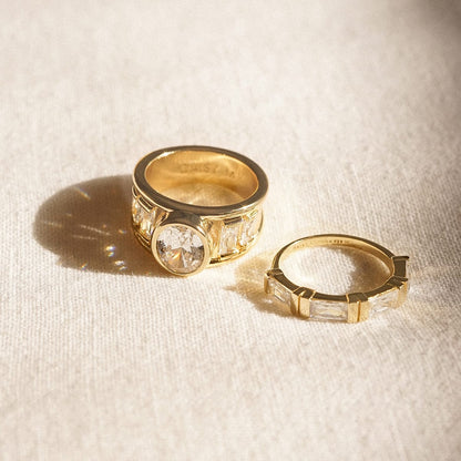 Polly Crystal Ring Stack 18ct Gold Plate
