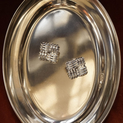 Polly Lattice Stud Earrings Silver Plate