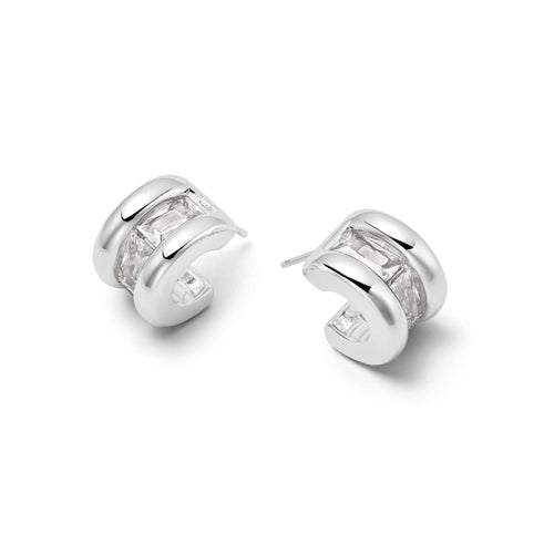 Polly Crystal Hoop Earrings Silver Plate