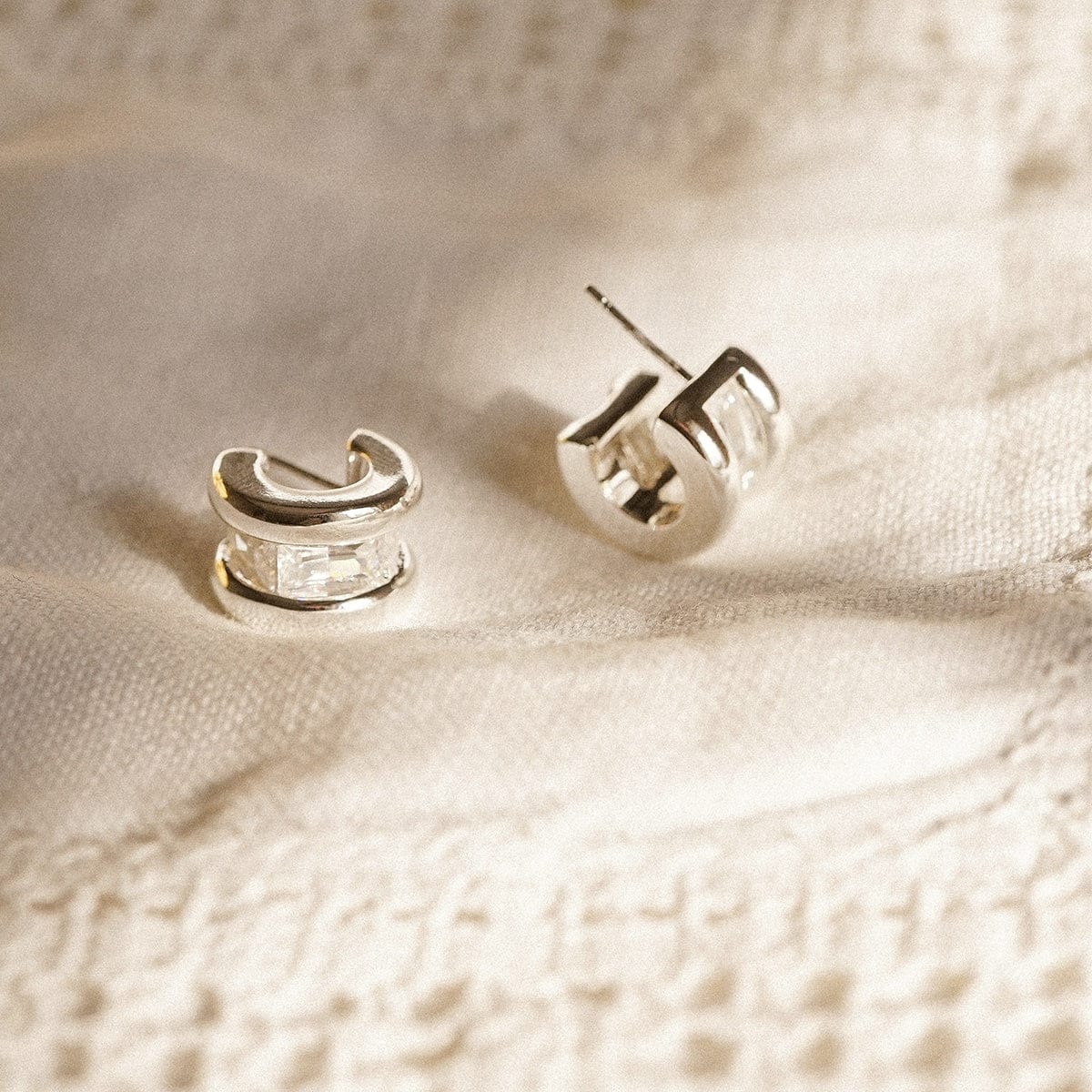 Polly Crystal Hoop Earrings Silver Plate