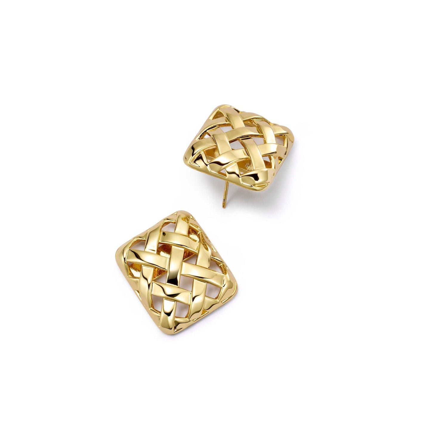 Polly Woven Square Studs 18ct Gold Plate