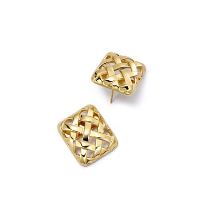 Polly Woven Square Studs 18ct Gold Plate