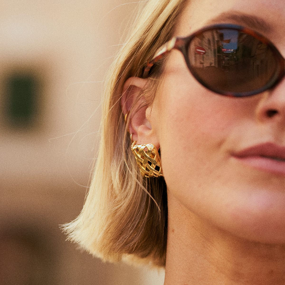 Polly Oversized Woven Square Stud Earrings 18ct Gold Plate