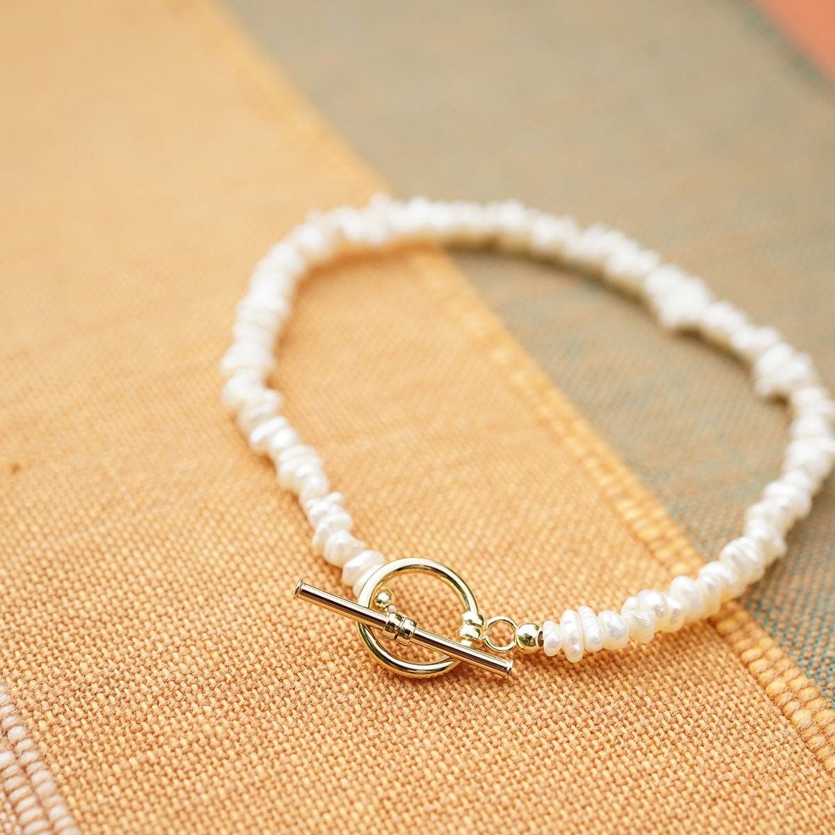 Polly Beach Pearl T Bar Bracelet 18ct Gold Plate