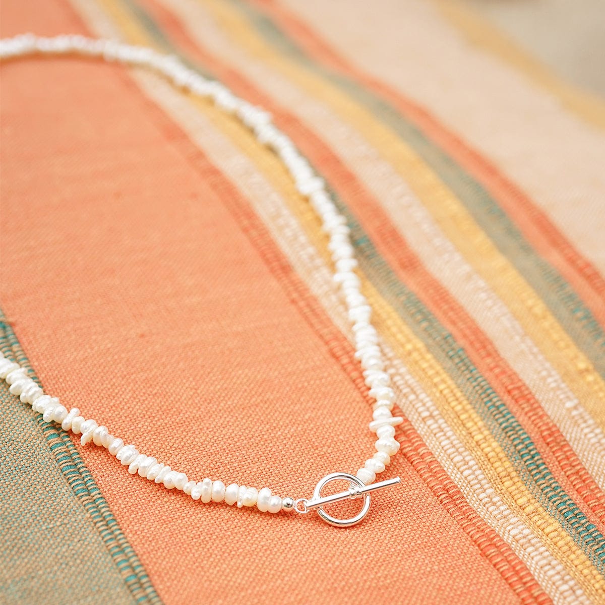 Polly Beach Pearl T Bar Necklace Sterling Silver
