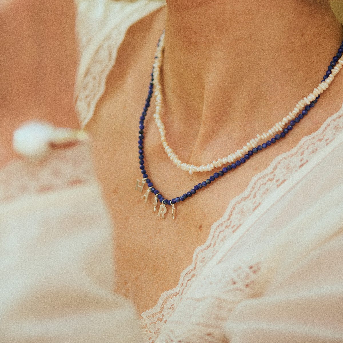 Polly Beach Pearl T Bar Necklace Sterling Silver