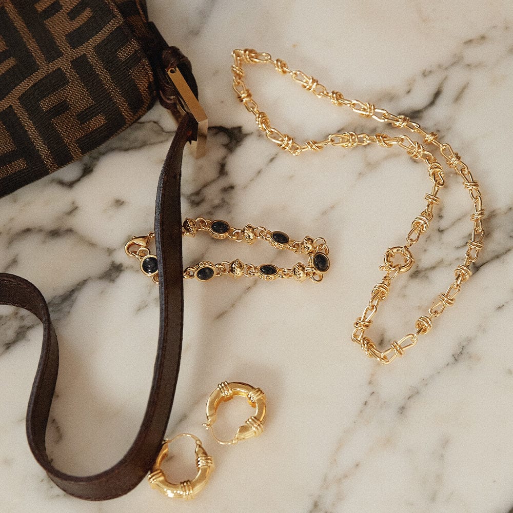 Polly Black Onyx Chain Bracelet 18ct Gold Plate