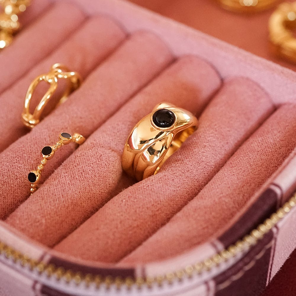 Polly Black Onyx Chunky Band Ring 18ct Gold Plate