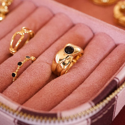 Polly Black Onyx Chunky Band Ring 18ct Gold Plate