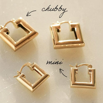 Polly Chubby Square Hoop Earrings 18ct Gold Plate
