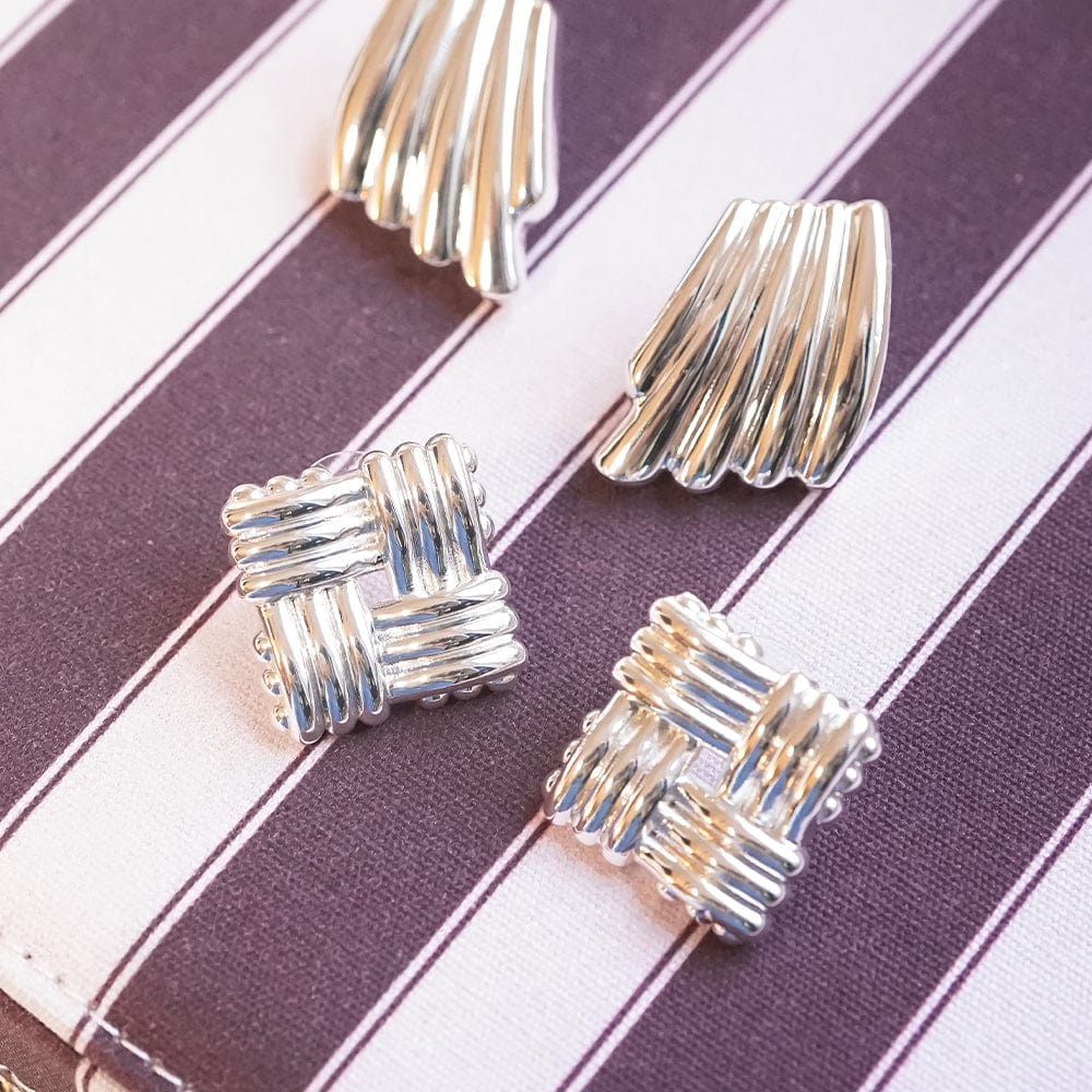 Polly Lattice Stud Earrings Silver Plate