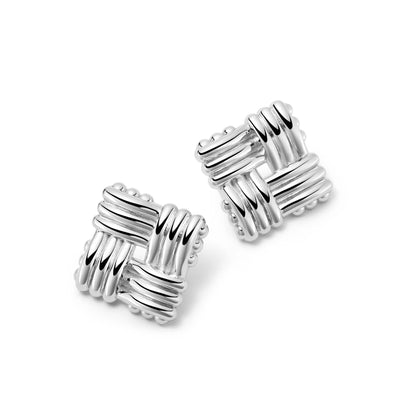Polly Lattice Stud Earrings Silver Plate