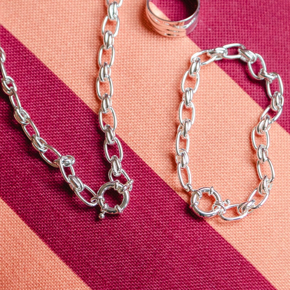 Polly Vintage Link Chain Necklace Silver Plate