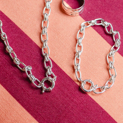 Polly Vintage Link Chain Necklace Silver Plate