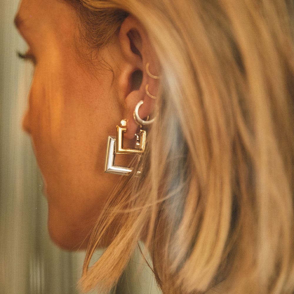 Polly Mini Chubby Square Hoop Earrings 18ct Gold Plate