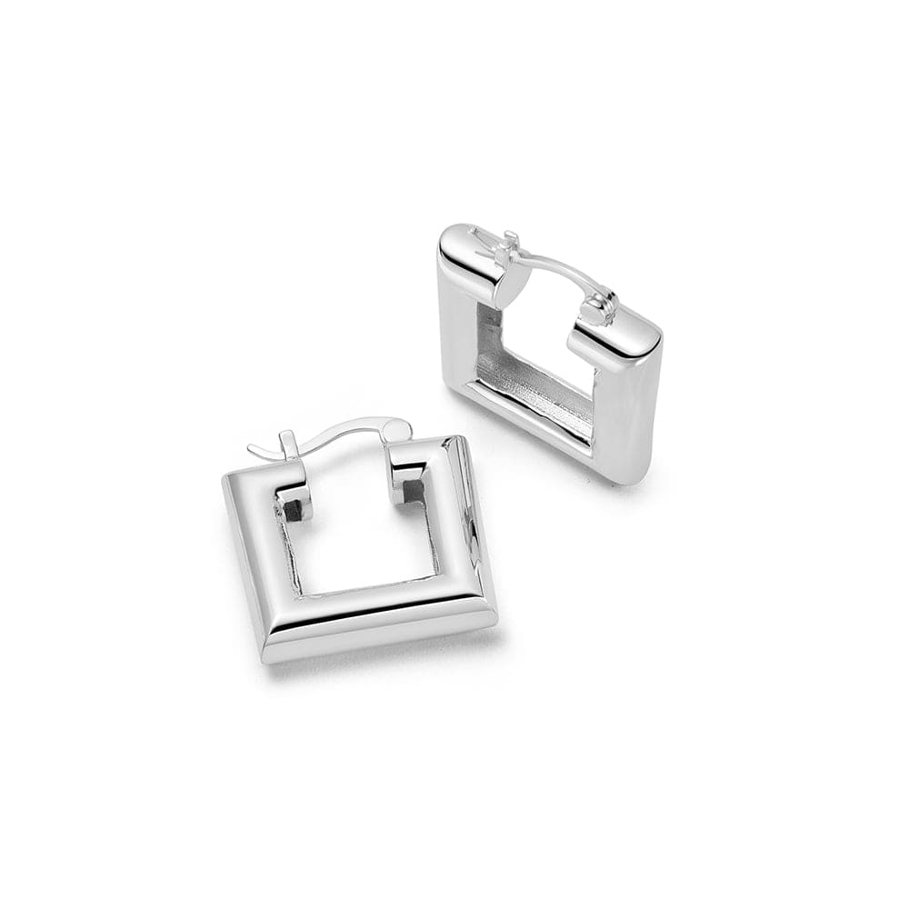 Polly Chubby Square Hoop Earrings Silver Plate