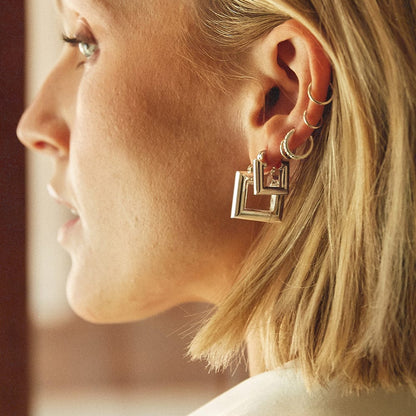 Polly Chubby Square Hoop Earrings Silver Plate