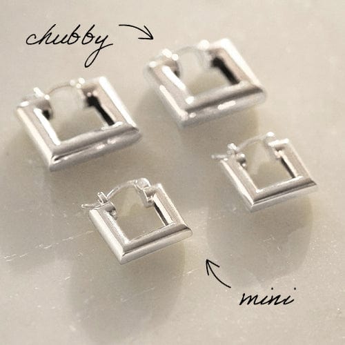 Polly Mini Chubby Square Hoop Earrings Silver Plate