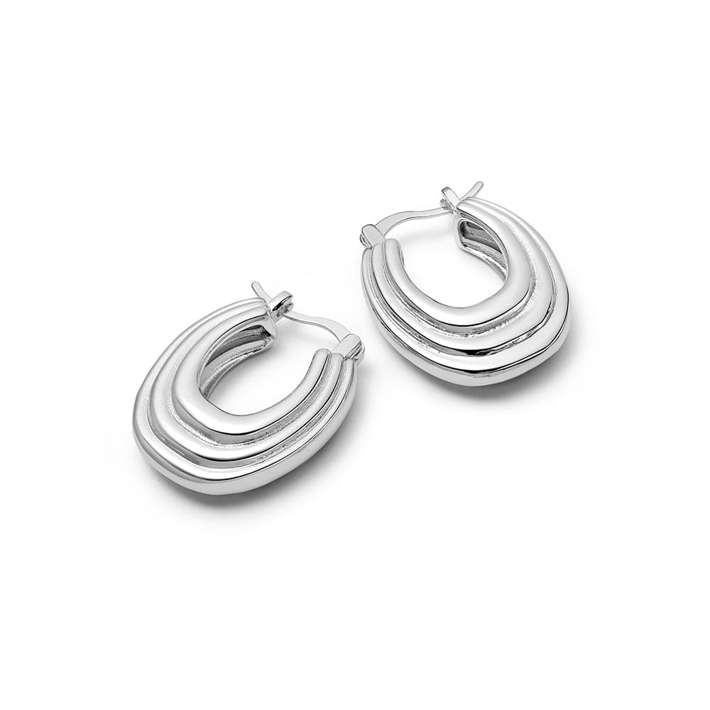 Polly Mini Ridge Hoop Earrings Silver Plate