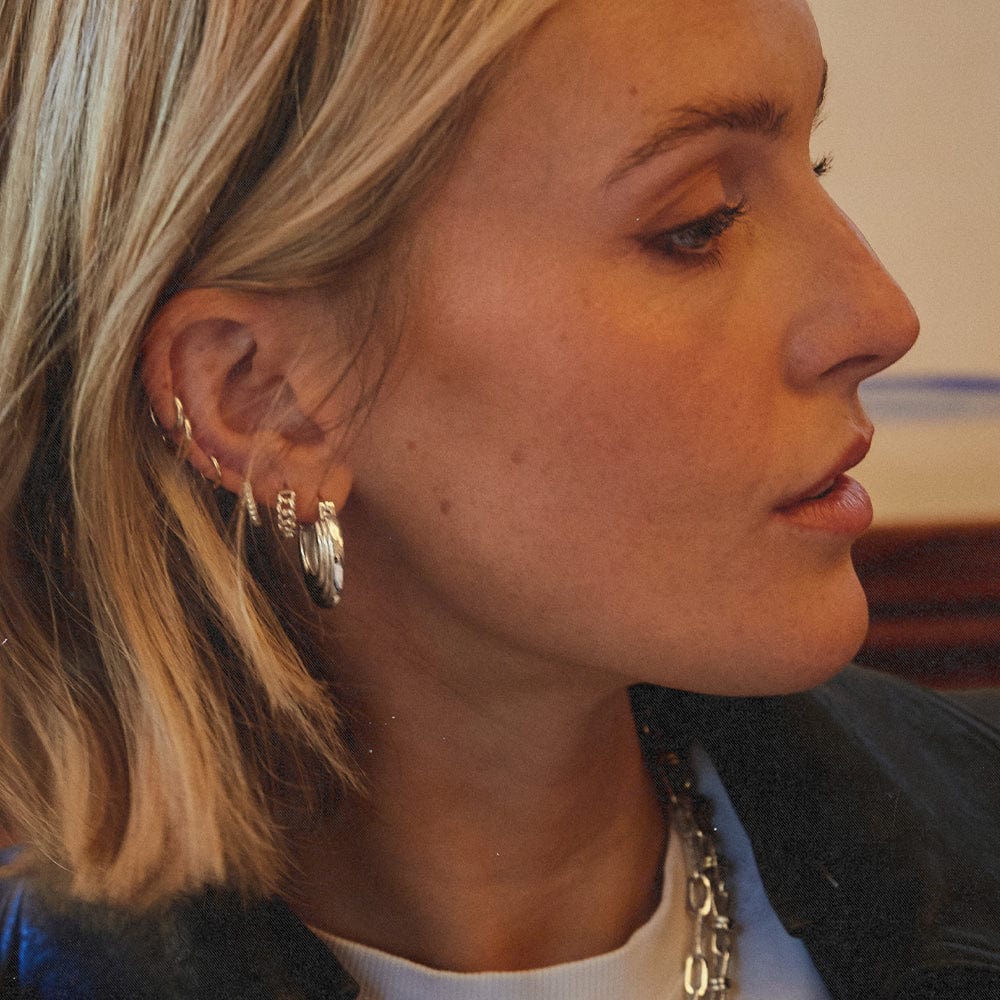 Polly Mini Ridge Hoop Earrings Silver Plate