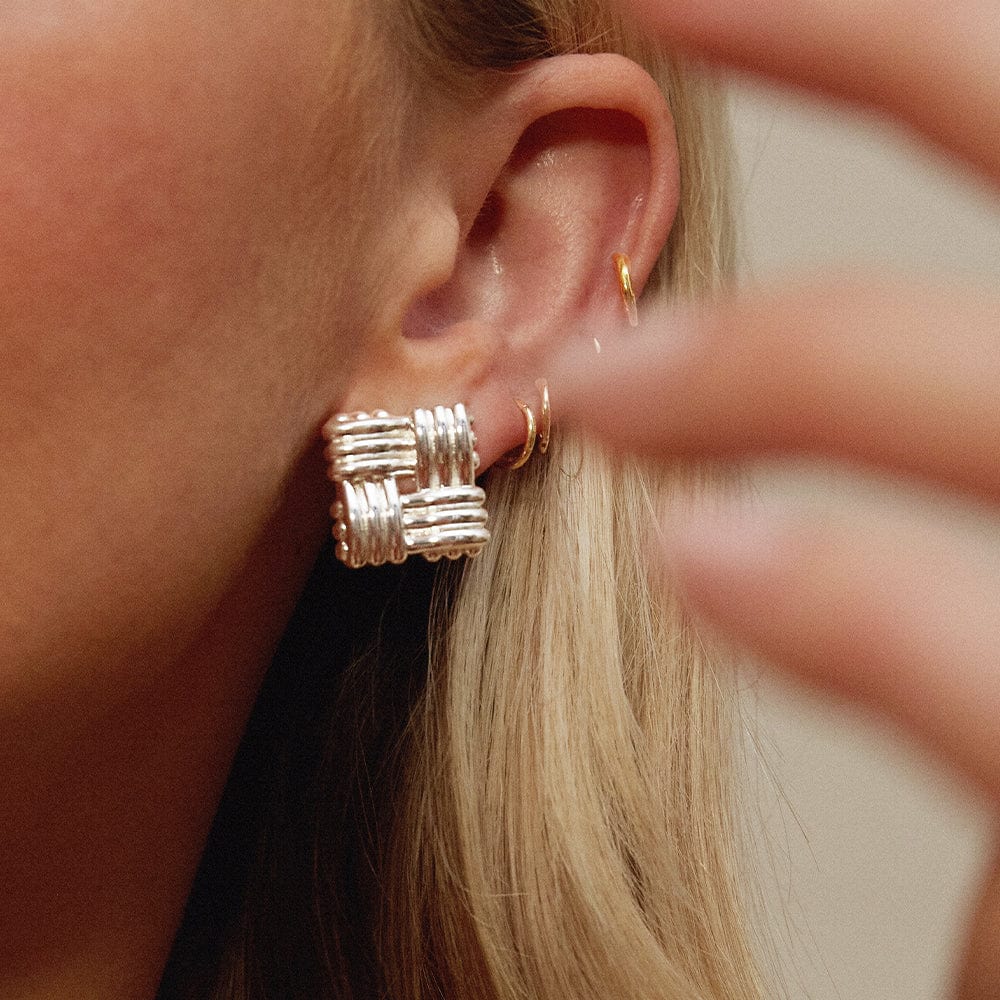 Polly Mini Lattice Stud Earrings Silver Plate