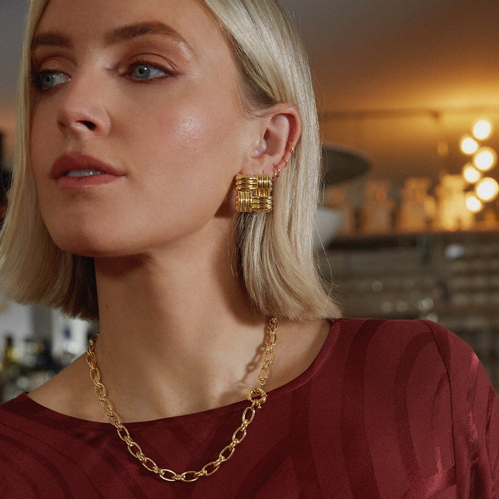 Polly Oversized Lattice Stud Earrings 18ct Gold Plate