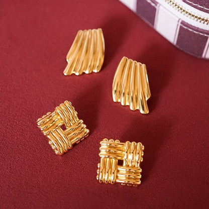 Polly Oversized Lattice Stud Earrings 18ct Gold Plate