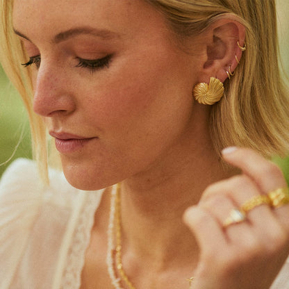 Polly Oversized Shell Stud Earrings 18ct Gold Plate