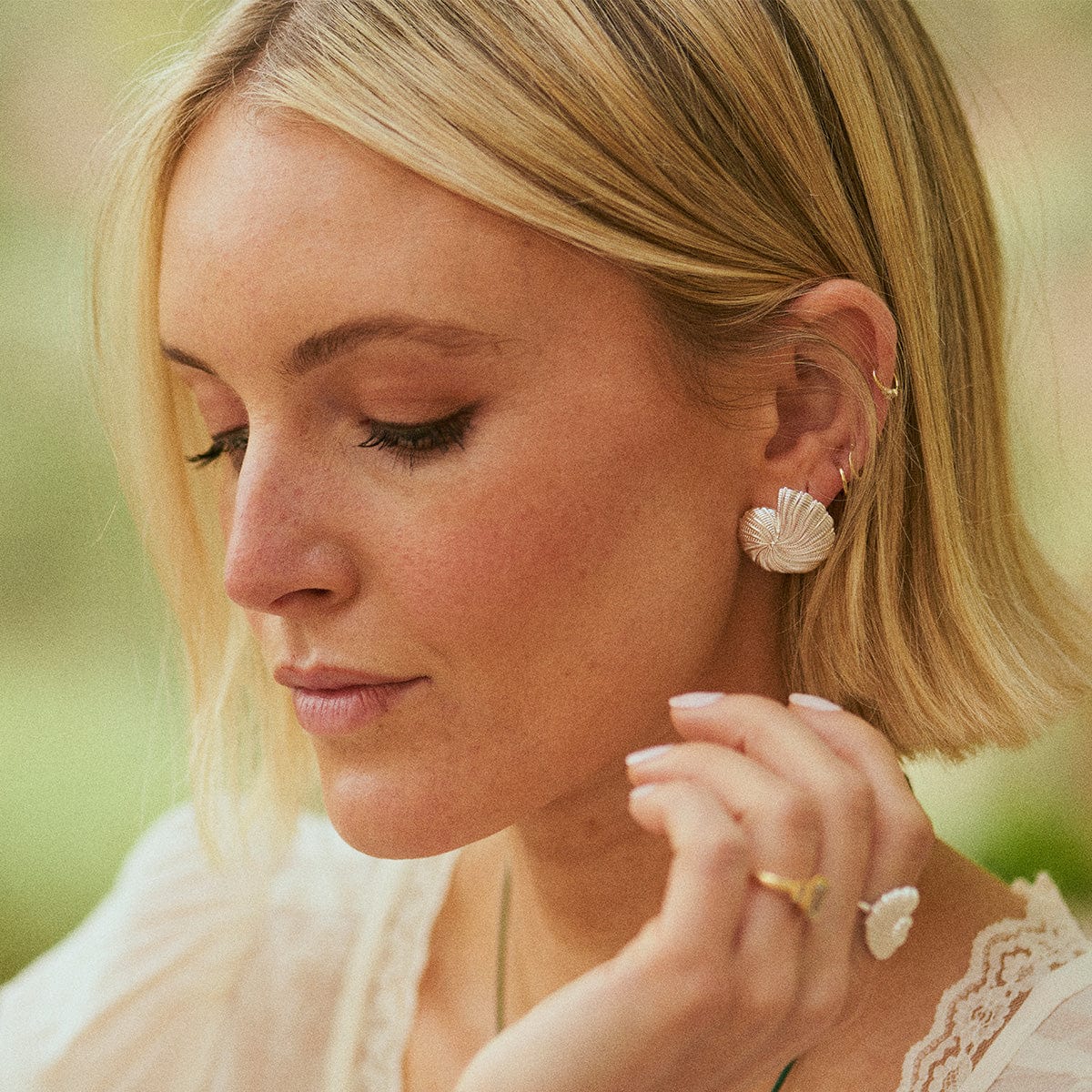 Polly Oversized Shell Stud Earrings Silver Plate
