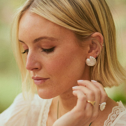 Polly Oversized Shell Stud Earrings Silver Plate