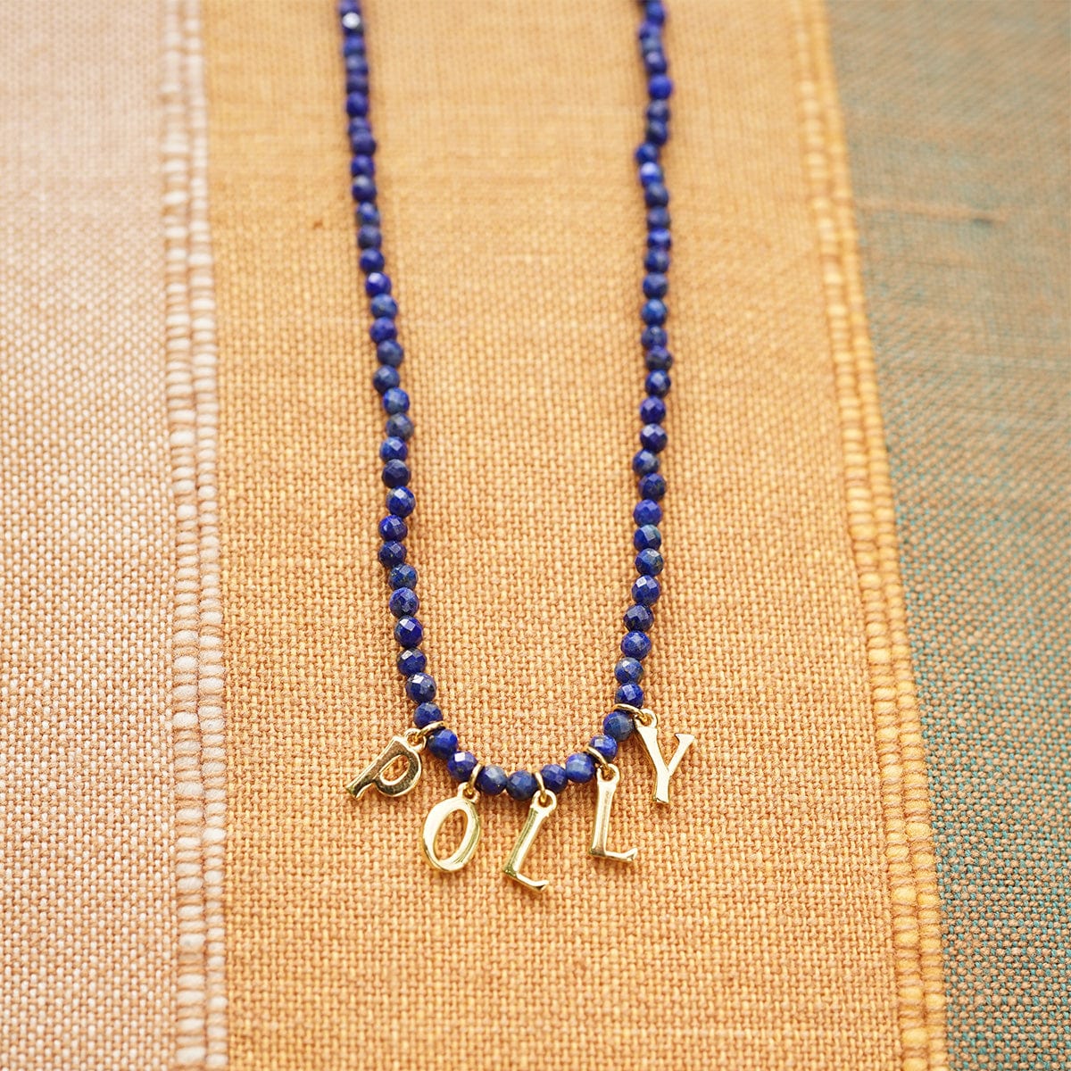 Polly Personalised Lapis Bead Necklace 18ct Gold Plate