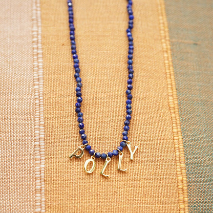Polly Personalised Lapis Bead Necklace 18ct Gold Plate
