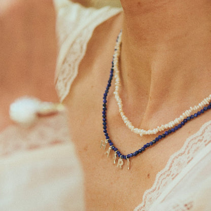 Polly Personalised Lapis Bead Necklace Sterling Silver