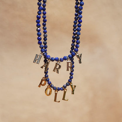 Polly Personalised Lapis Bead Necklace Sterling Silver