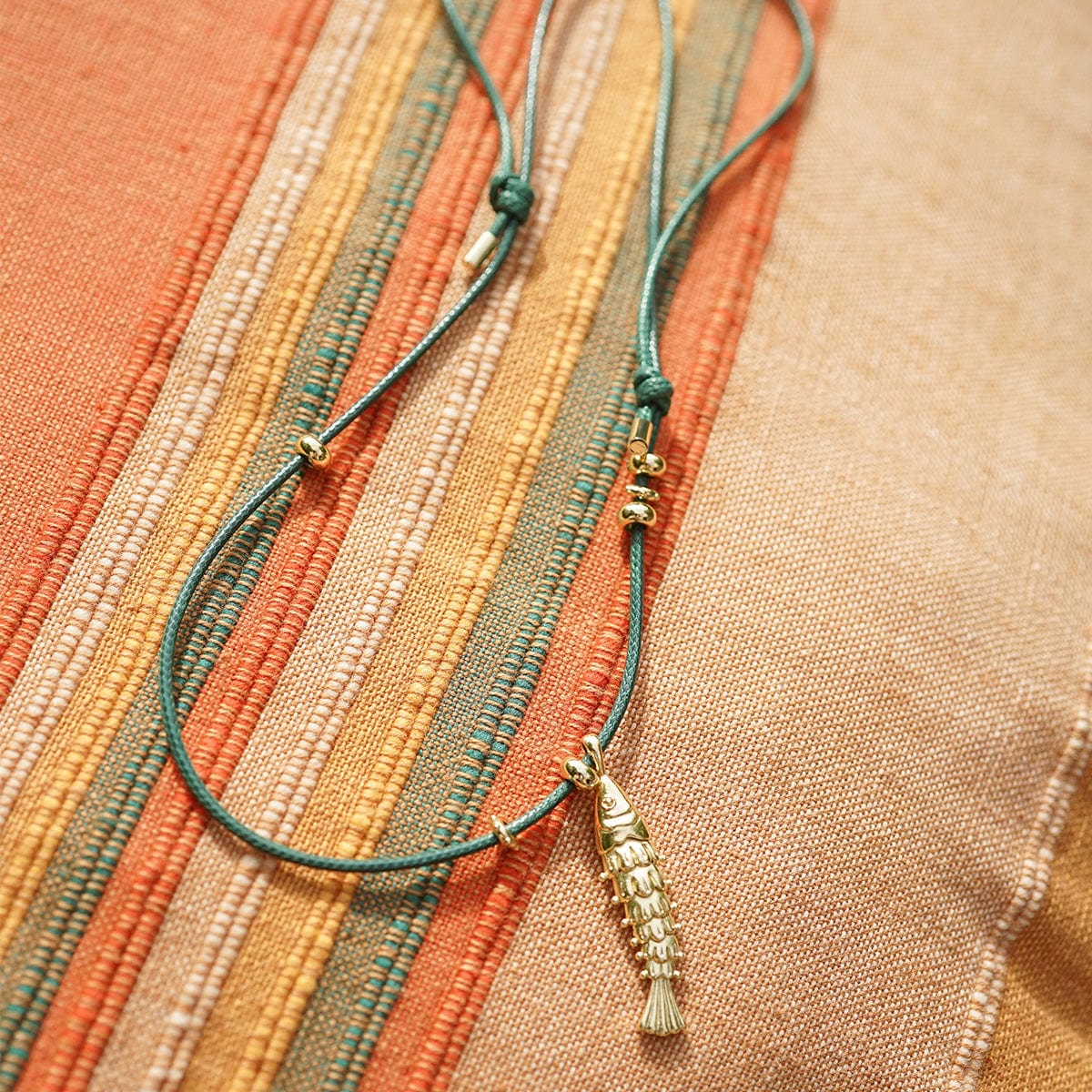 Polly Tidal Fish Cord Necklace 18ct Gold Plate