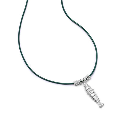 Polly Tidal Fish Cord Necklace Silver Plate