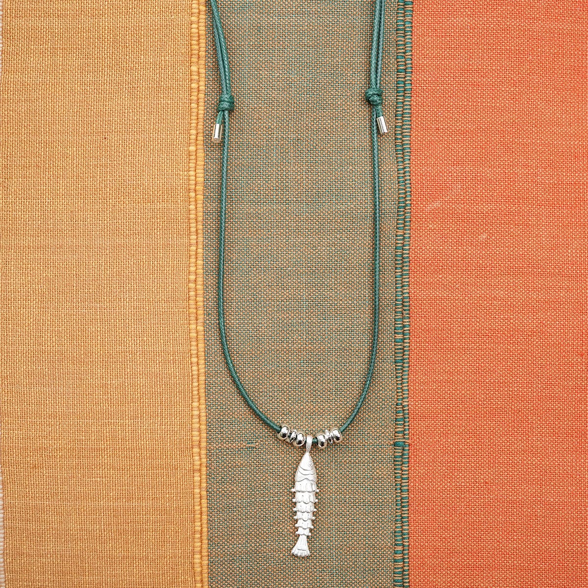 Polly Tidal Fish Cord Necklace Silver Plate