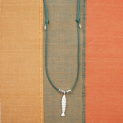 Polly Tidal Fish Cord Necklace Silver Plate