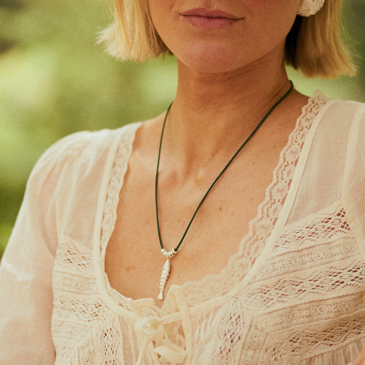 Polly Tidal Fish Cord Necklace Silver Plate